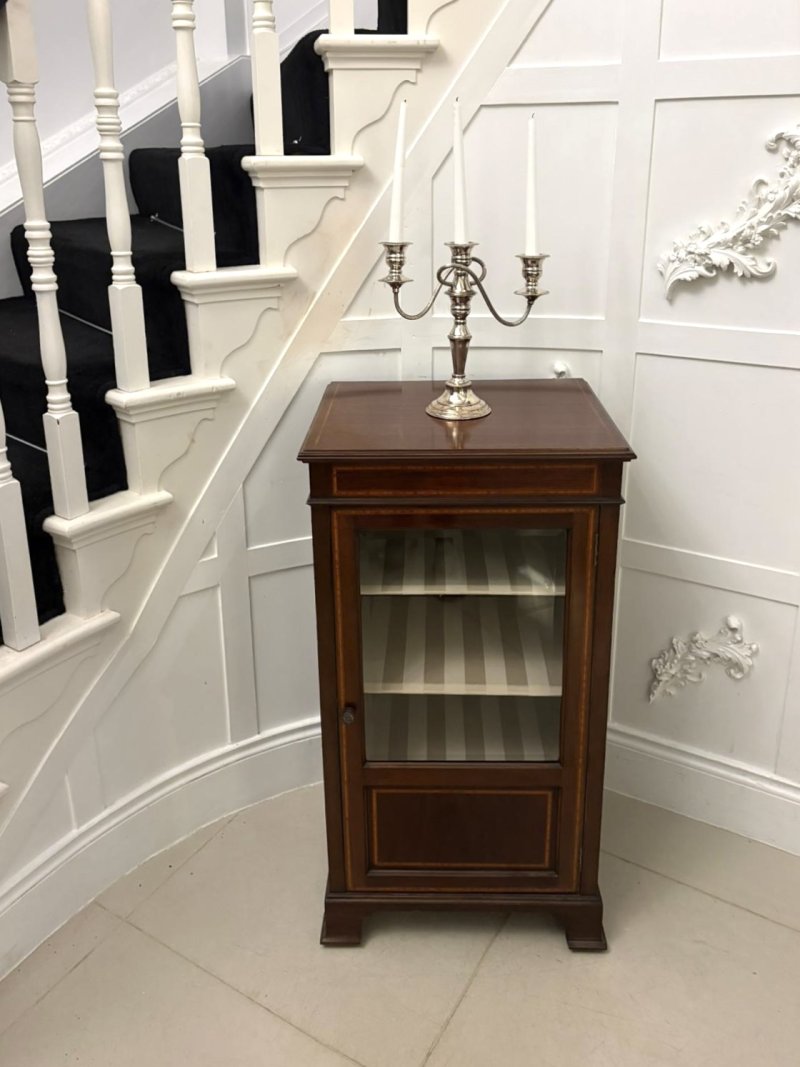 Antique Edwardian Mahogany Display Cabinet with Satinwood Inlay